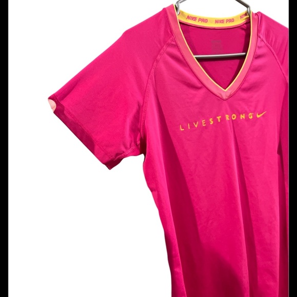 Nike Pro Livestrong Workout Shirt - Bright Pink & Neon Yellow, size Large - Picture 2 of 5